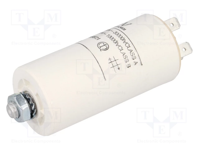 18.0/470VAC, ±5%, elektromotoru kondensators, klemes 6.3mm, 10000h, M8, Ø45x74mm