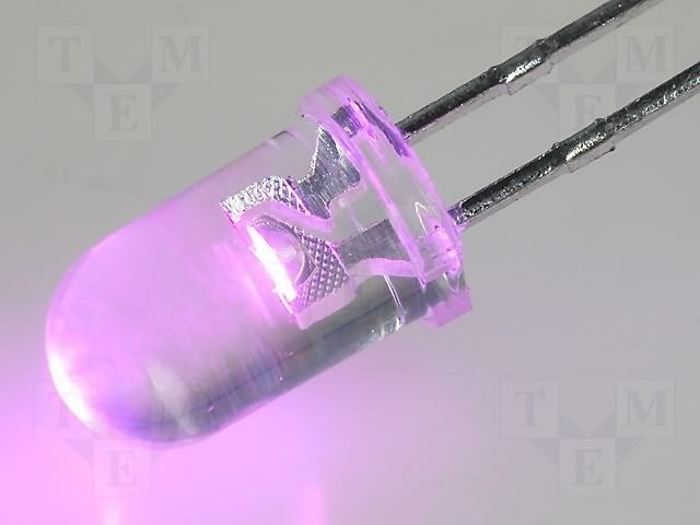 5mm, rozā, 1120...1560mcd, 15°, 2.9...3.6V/20mA, gaismas diode