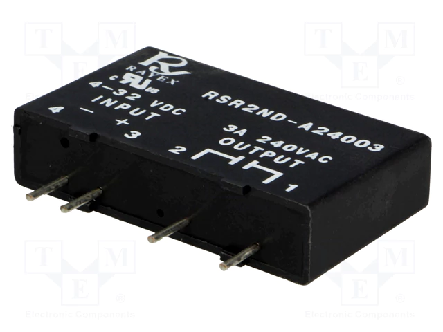 RSR2D-A24003 Pusvadītāju relejs Uspol=4÷32VDC, 3A, Ukom=24...280VAC, SIP, zero voltage switching