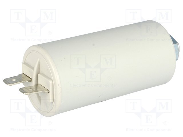 6.0/450VAC, ±10%, elektromotoru kondensators, klemes 6.3mm, 10000h, M8, Ø30x58mm