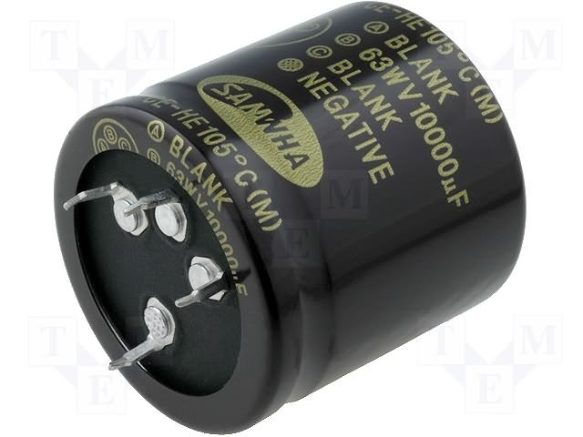 10000/63V 105C, Ø40x40mm, ±20%, Kondensators elektrolītisks, 2000h, SAMWHA, SNAP-IN