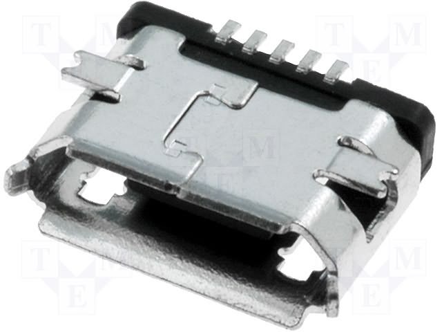 MicroUSB-B, ligzda 5 pin, leņkisks, SMD veida PCB (ECE)
