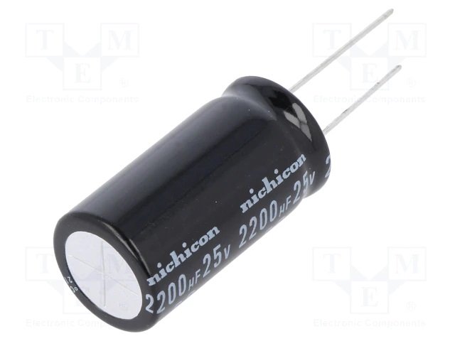 2200/25V, -55...105°C, Ø8x11.5mm, ±20%, kondensators elektrolitiskais nepolārais, audio equipment, 1000h, NICHICON