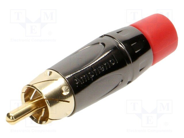 RCA štekers, taisns, GOLD, IP40, lodējams, melns/sarkans, max. 3...7mm, īss, AMPHENOL