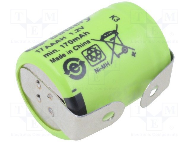 Akumulatori 1/3AAA (1/3R03), GP, ar plakaniem izvadiem, NI-MH, 170mAh, Ø10.2x14.1mm, 1.2V, 4gr