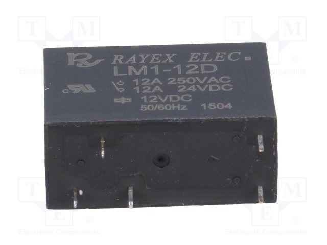 Relejs DC12V, SPDT, 12A/250VAC, 12A/30VDC, 270R(44mA), viens kontakts uz pārslēgšanu, 29x12.6x25.5mm, RAYEX ELECTRONICS