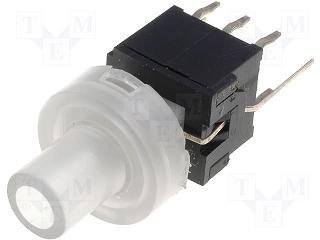 Poga DPDT, ON-ON, 0.1A/30VDC, THT, LED3.3VDC, zila krasa, 10x10x18.5mm, ar fiksaciju