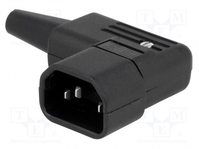 Tikla štekers, 250VAC, 10A, C14(E), IEC60320, vadam, leņķisks, SCHURTER