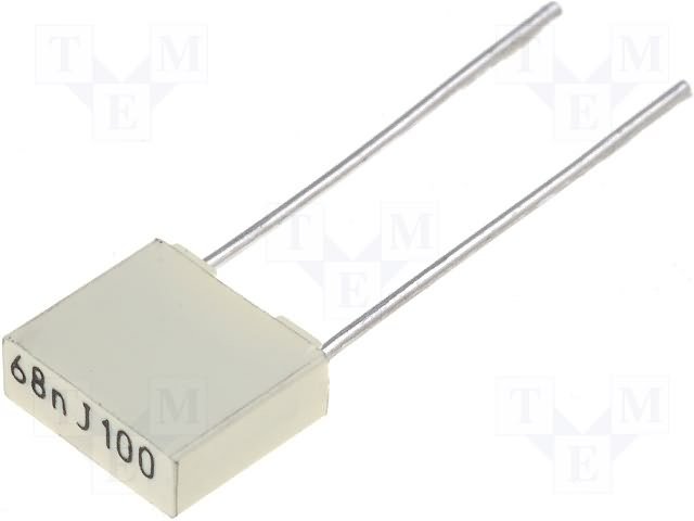 68nF/100VDC, 63VAC, ±10%, plēves, poliefirs kondensators, 5mm, 7.2x2.5x6.5mm, KEMET
