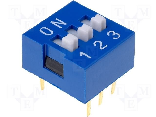 Pārslēdzējs slīdbīdņu DIP-3*2.54, ON-OFF, 0.05A/12VDC, horizontala veida