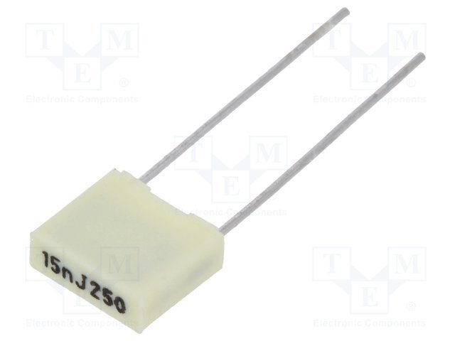 15nF/250VDC, 160VAC, ±5%, poliesteru kondensātors 5mm, 7.2x2.5x6.5mm, KEMET