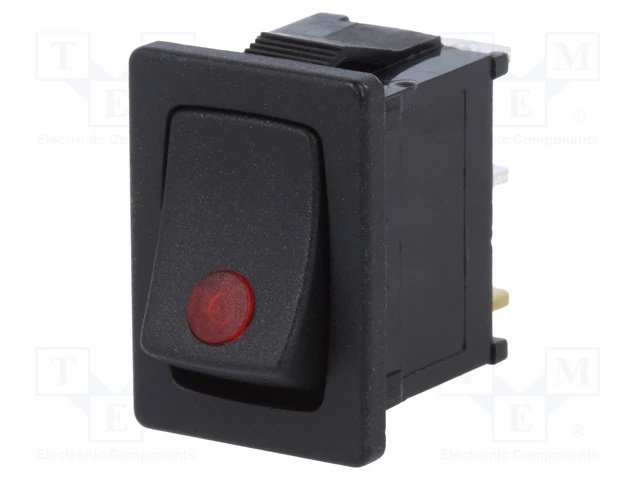 Taustiņslēdzis SPST, ON-OFF, 16A/12VDC, 21x15x16.3mm, 4.8x0.8mm, apgaism. LED12VDC, sarkana krasa, ar fiksāciju
