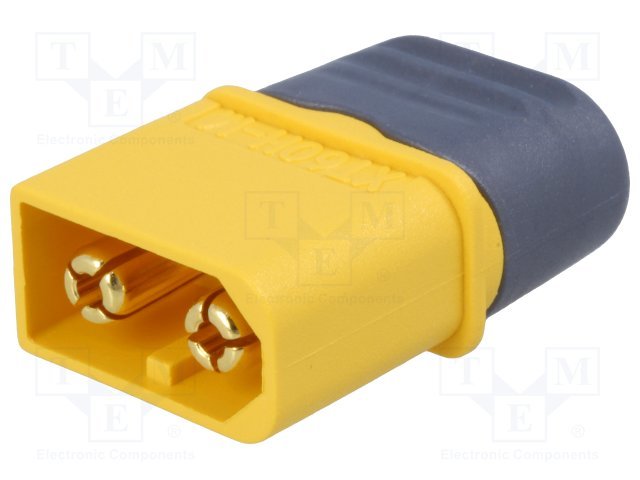 2Pin, XT60, "papa", 500V, 30A, 12AWG, lodejama vadam, ar aizmugures vāku