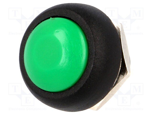 Poga SPST-NO, OFF-(ON), 1A/250VAC, M12, Ø18mm*20mm, zaļa, bez fiksacijas