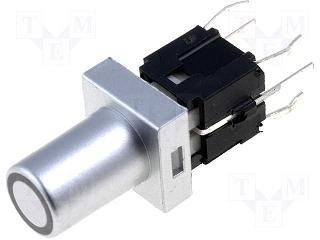 Poga SPST-NO, OFF-(ON), 0.05A/12VDC, PCB, LED2.2VDC, sarkana, 7.5x7.5mm, bez fiksacijas