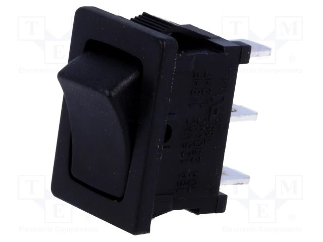 Taustiņslēdzis SPDT, ON-ON, 10A/250VAC, 18.8x12.9x13.8mm, bez uzraksta, melnā krasa, ar fiksāciju