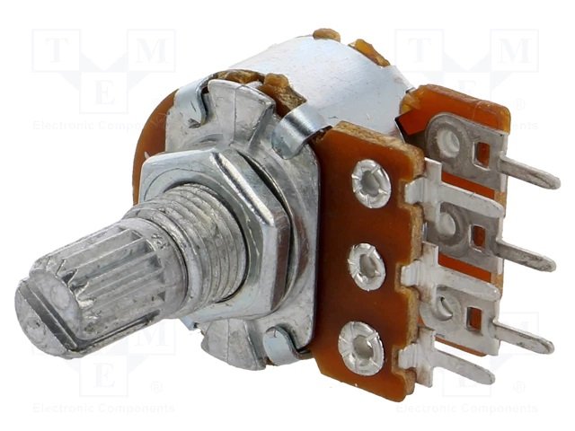 1K stereo, Ø17x11mm, D=6mm, L=9mm, 63mW, ±20%, potenciometrs ar logarifmisku atkarību, 6mm
