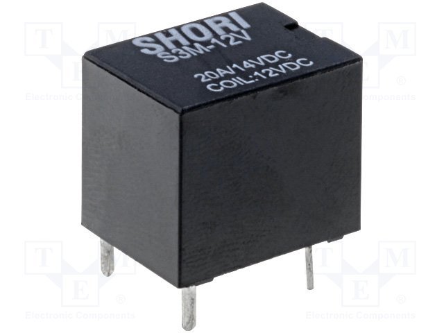 Relejs DC12V, SPDT, 20A/14VDC, 240R(50mA), viens kontakts uz pārslēgšanu, 15.6x12x13.5mm, SHORI ELECTRIC