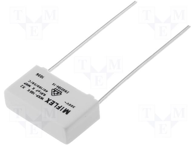 10nF 300VAC plēves kondensatori polipropilēna, ±10%, P15, 18x5.5x10.5mm, traucējumi X2
