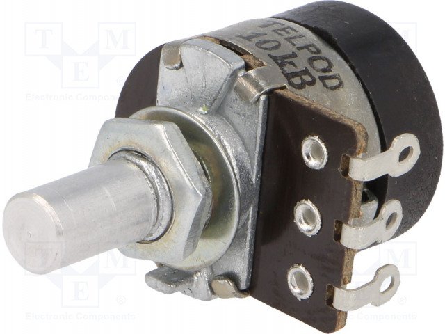 10K mono, ar sledzi, Ø18x18mm, 100mW, ±20%, ass 6mm, 300°, potenciometrs ar logaritmisku atkarību