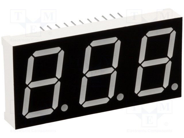 7LED indikators, trijkāršs, 20.32mm, 25.8x53.9mm, kopējs anods, zaļa krasa