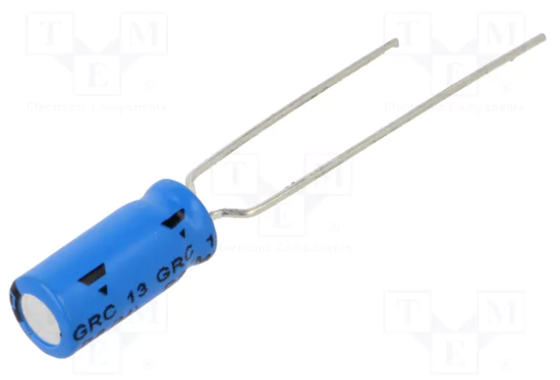 22/63V, 105C, Ø6.3x11mm, ±20%, Kondensators elektrolītisks, 2000h, VISHAY, ar lokaniem izvadiem