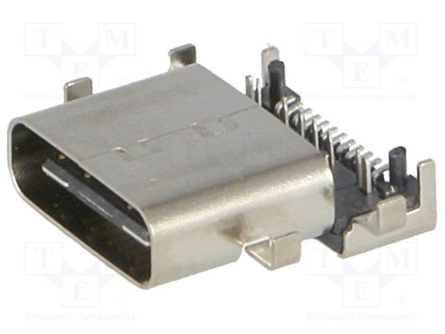 USB-C (type C), 3.1,  ligzda uz šasija, SHT, vidū platei, 6 piestiprinājuma punkti, 24pin