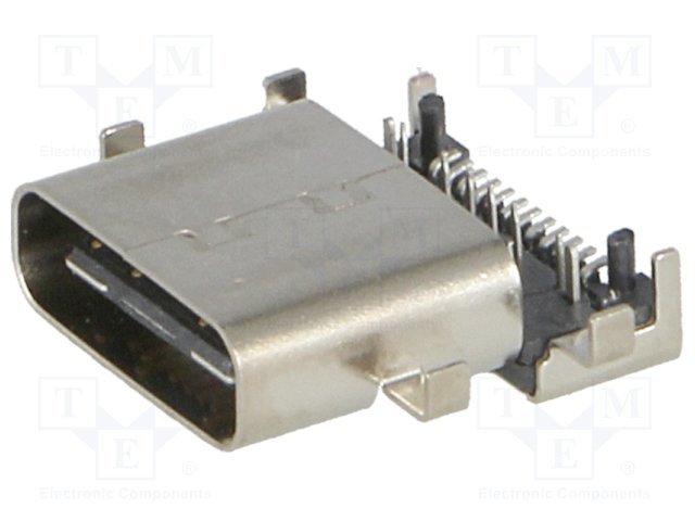 USB-C (type C), 3.1,  ligzda uz šasija, SHT, vidū platei, 6 piestiprinājuma punkti, 24pin