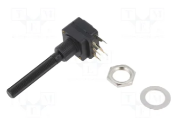 10K mono, ar sledzi, 16x16x14mm, 200mW, ±20%, 6mm, L=40mm, potenciometrs ar lineare atkarību