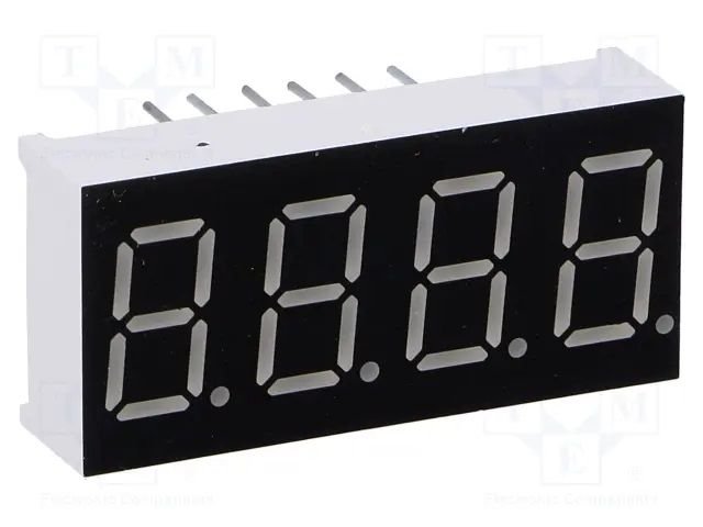 7LED indikators, ceturtkāršs, 9.14mm, 14x30mm, 4.6mcd, kopējs anods, zaļš