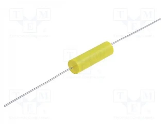 220nF, 250VDC, ±5%, plēves, polipropilēna kondensators, Ø8x15.5mm, aksialie izvadi