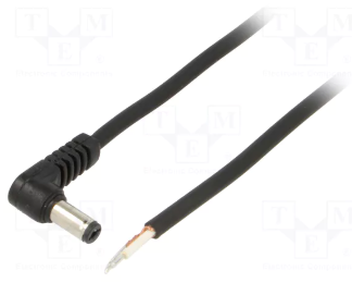 5.5*2.1mm, L=10mm, leņķisks štekers, 100V/3A, 0.75mm2, apaļš vads 1.5m