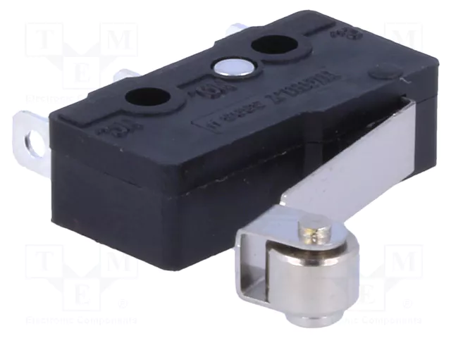Mikropārslēdzējs ar sviru (ar ruliti) L=25mm, SPDT, ON-(ON), 3A/250VAC, 5A/125VAC, IP40, 19.8x6.4x10.2mm, viens kontakts