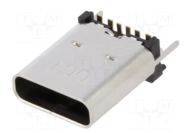 USB-C (type C), 2.0, ligzda uz šasija, SMD/SMT, vertikāls, 4 piestiprinājuma punkti, 6pin, h=11mm, 3A/48VDC