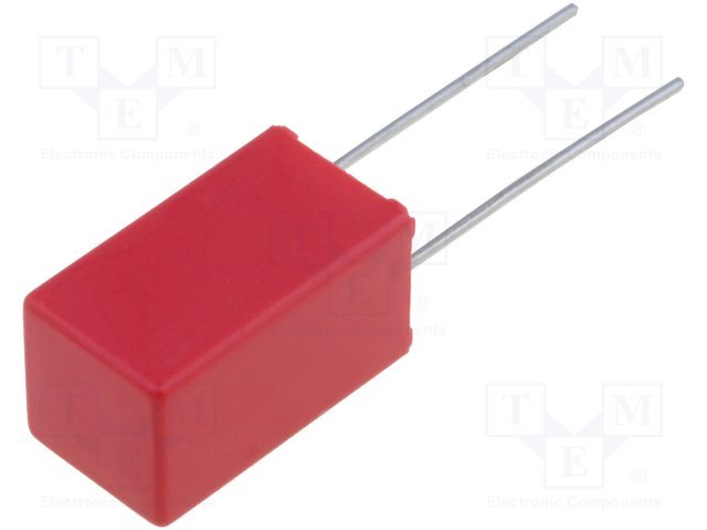100nF/100VDC, 63VAC, ±5%, poliesters kondensātors 5mm, 5x10x7.2mm, WIMA