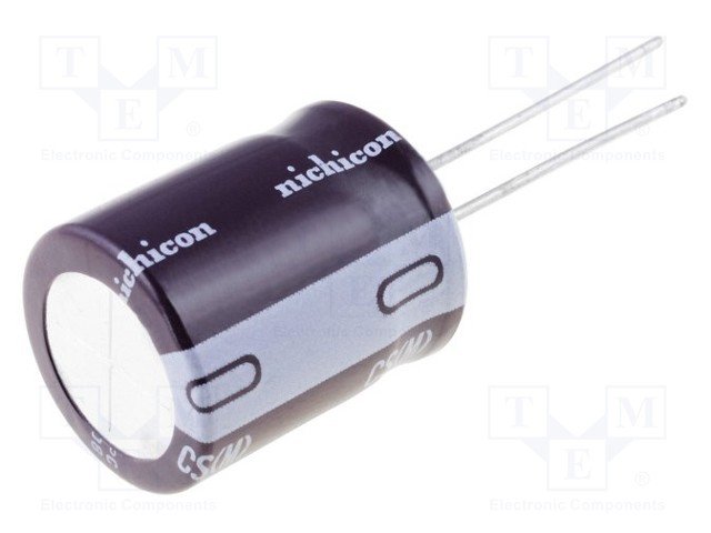 68/400V, 105C, Ø18x25mm, ±20%, Kondensatori zemas induktivitātes, 10000h, NICHICON, ar lokaniem izvadiem