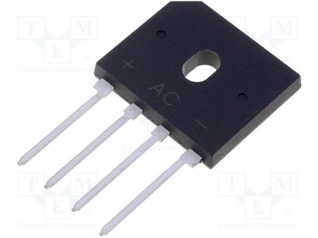 GBU6G diožu tilts, 600V, 6A, 21.5x18.2x3.4mm, plakans, vertikāls