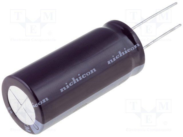 1000/25V, 105C, Ø10x31.5mm, ±20%, Kondensatori zemas induktivitātes, 5000h, NICHICON, ar lokanien izvadiem