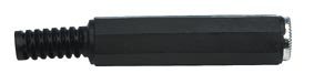 6.35mm ligzda, stereo, plastmasas, uz vadu, melns