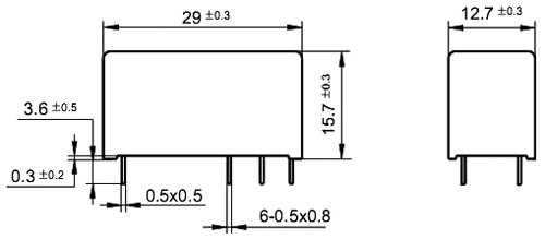 Relejs DC6V, SPDT, 16A/250VAC, 16A/24VDC, 90R(66.6mA), viens kontakts uz pārslēgšanu, 29x12.7x15.7mm, HONGFA RELAY