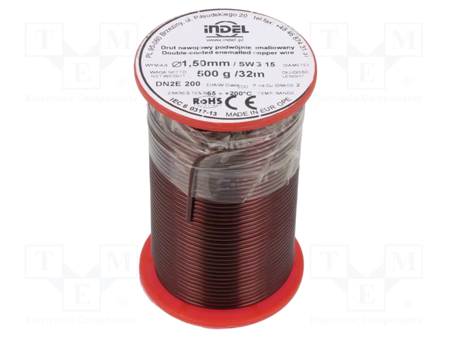 DNE1.50/0.50 Vads tinuma emaljēts 1.50mm, 32m/500g