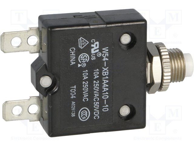 Maksimālās strāvas automātiskais slēdzis, 10A, SPST-NC, 250VAC, 50VDC