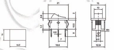 Taustiņslēdzis SPST, ON-OFF, 3A/250VAC, 6A/125VAC, 18.8x12.9x14.4mm, apgaism. neona lamp. (o), zaļā krasa, ar fiksāciju