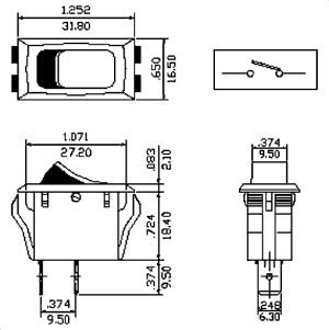 Taustiņslēdzis SPST, ON-OFF, 16A/250VAC, 16.5x32mm, melnā/satkanā krasa, ar fiksāciju