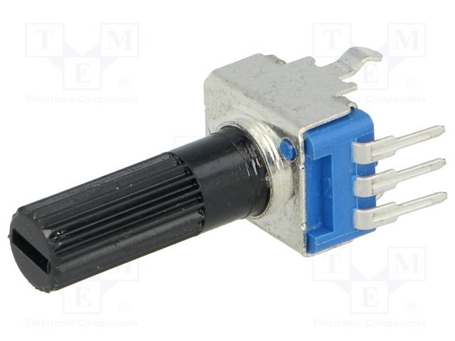 10K mono, 10.4x11.8x6.8mm, solis=2.5mm, 125mW, 300°, 6mm, potenciometrs lineare atkarība, PCB veida, vertikāls