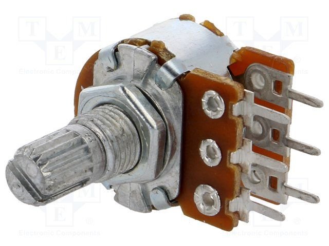 220K stereo, Ø17x11mm, ±20%, 63mW, Lrokt=9mm, potenciometrs ar logarifmisku atkarību, 6mm