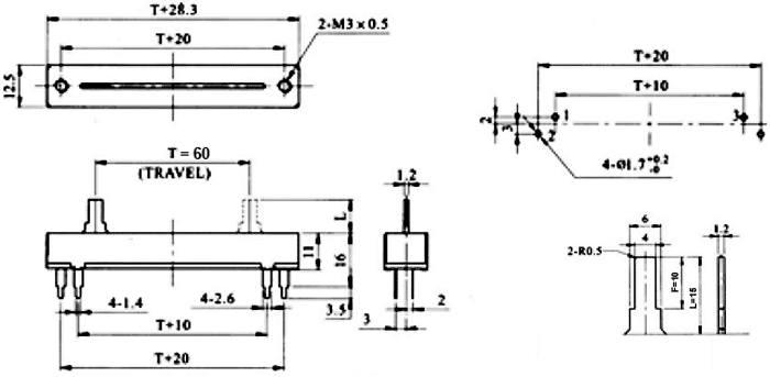10K, slīdbīnžu potenciometrs, lineare atkarība, MONO, metalisks, 500mW, 88x12.5x11mm