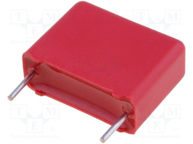 220nF/630VDC, 280VAC, ±10%, poliesters kondensātors, 15mm, 9x16x18mm, WIMA