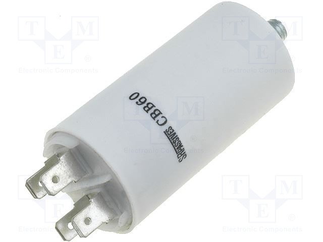 4.5/450VAC, ±5%, elektromotoru kondensators, klemes 6.3mm, 3000h, M8, Ø35x60mm