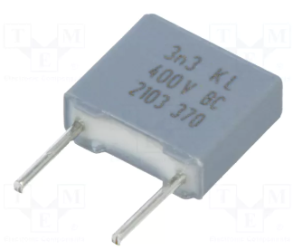 3.3nF/400VDC, 200VAC, ±10%, polypropylene kondensātors 5mm, 2.5x6.5x7.2mm, VISHAY